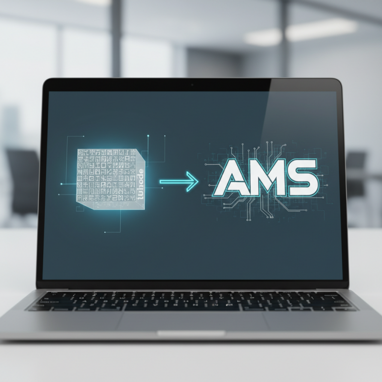 यूनिकोड से एएमएस कन्वर्टर टूल का ग्राफ़िक चित्रण।