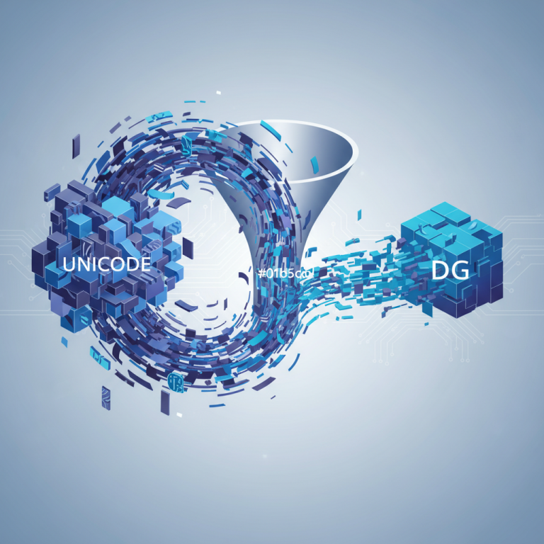 यूनिकोड और डीजी फ़ॉन्ट रूपांतरण प्रक्रिया का चित्रण
