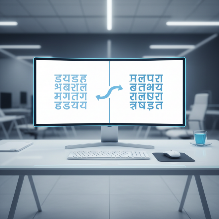 युनिकोड ते डीव्हीबी-टीटी योगेश फॉन्ट कन्व्हर्टर वापरून मजकूर रूपांतरण दर्शविणारी ग्राफिक.