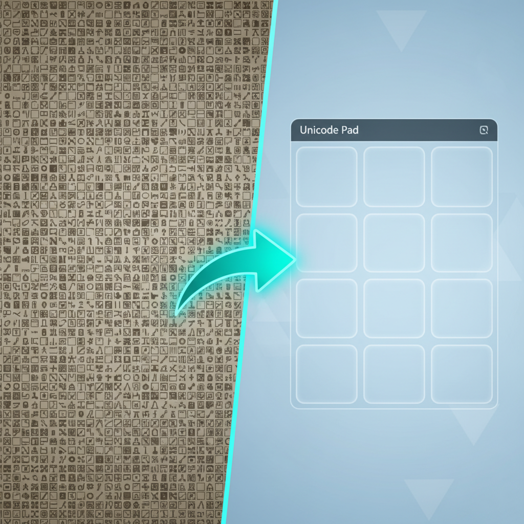 Efficiency of Unicode Pad Input Comparison showing the efficiency of a modern Unicode Pad versus a traditional character map.