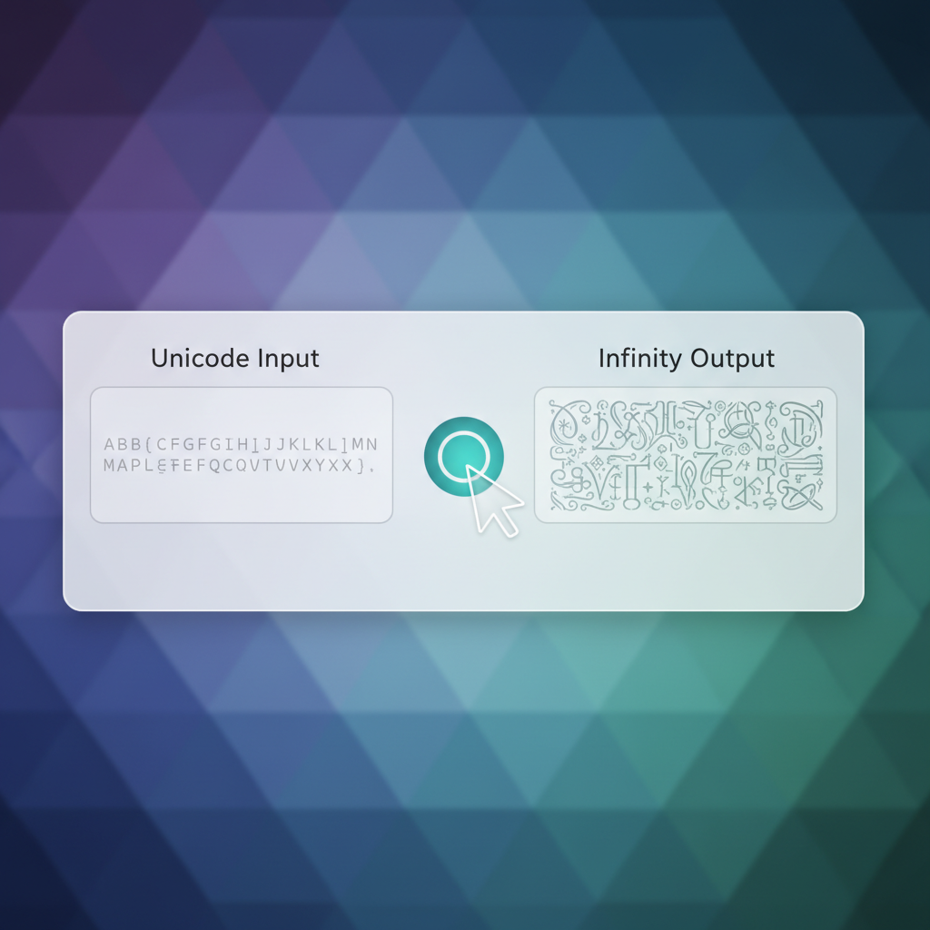 Converter Tool Input Output Interface of the Unicode to Infinity Font Converter showing input and output fields.