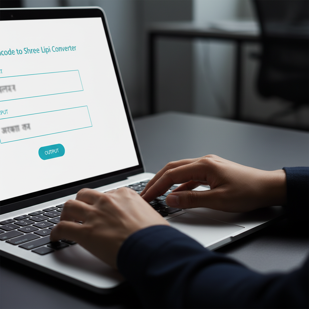 मराठी फॉन्ट कंवर्जन टूल ऑनलाइन यूनिकोड से श्री लिपि कनवर्टर का उपयोग करते हुए हाथ।