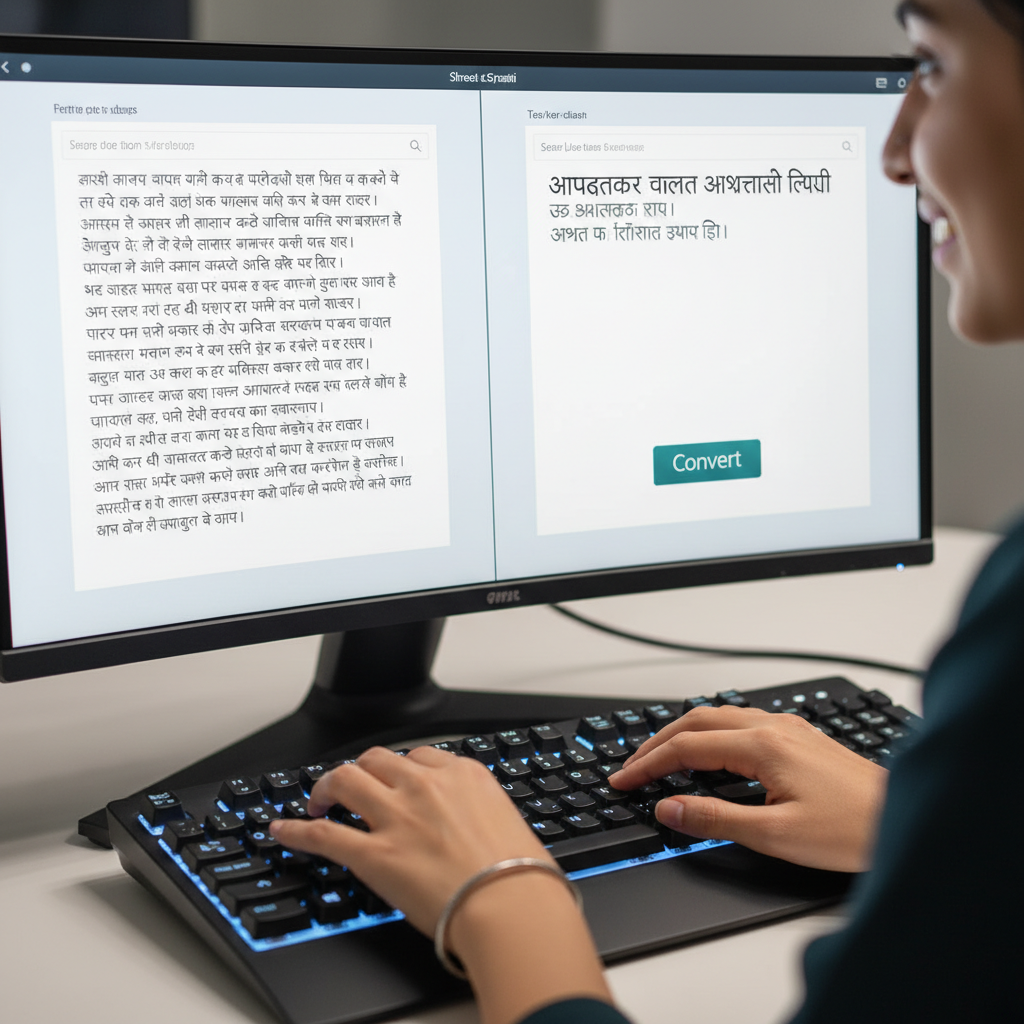 कनवर्टर वापरण्याची प्रक्रिया युनिकोड ते श्री लिपी कनवर्टर ऑनलाइन इंटरफेस वापरताना वापरकर्ता.