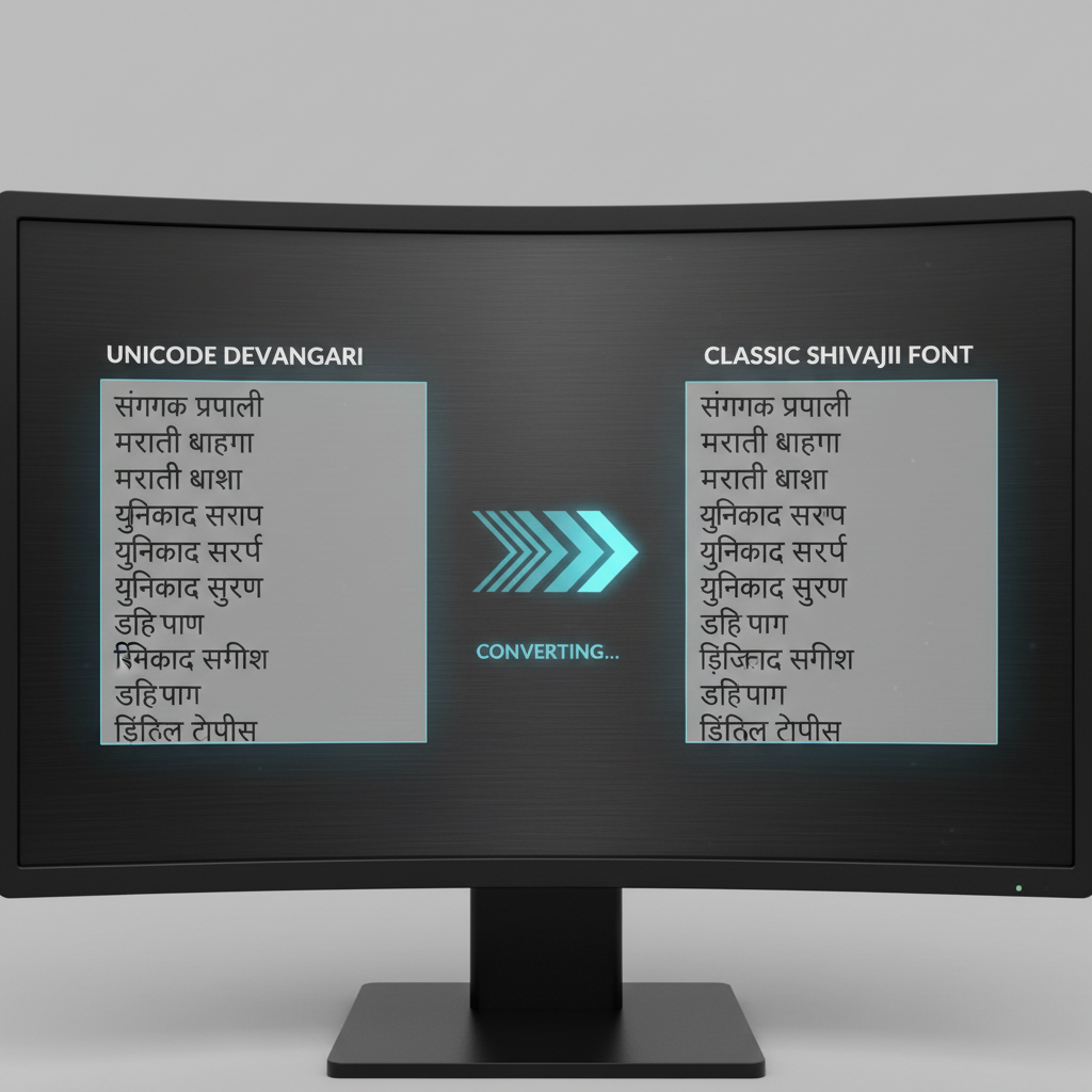 कनवर्टर स्क्रीनशॉट ऑनलाइन युनिकोड ते शिवाजी फॉन्ट कनवर्टर इंटरफेस