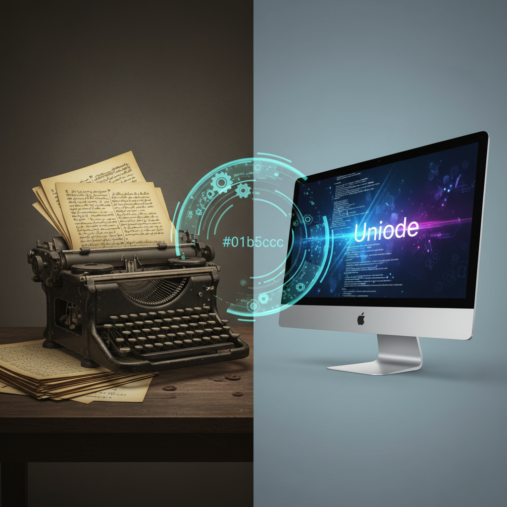 Legacy System Integration Visual representation of legacy and modern systems connected by the Unicode to AMS Converter.