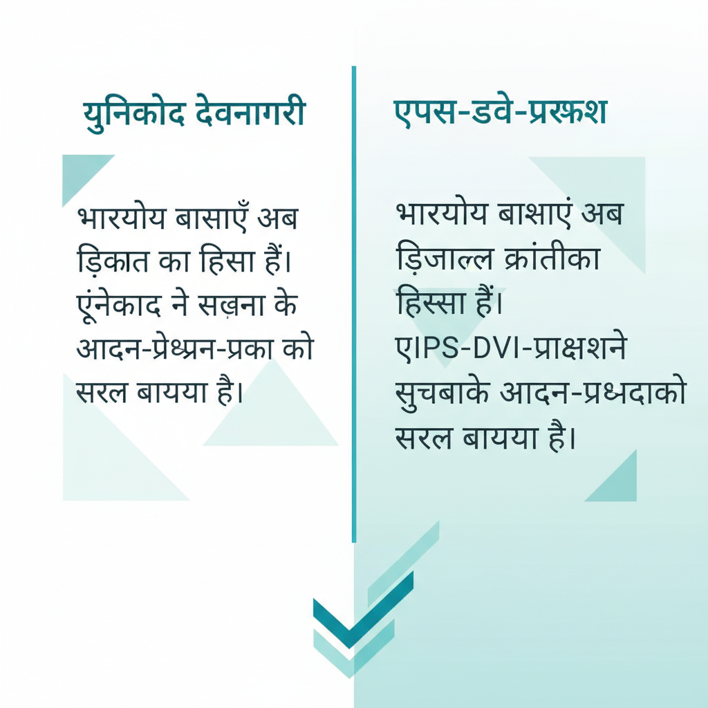 Visual comparison of clean Unicode text and formatted APS-DV-PRAKASH Marathi font text.