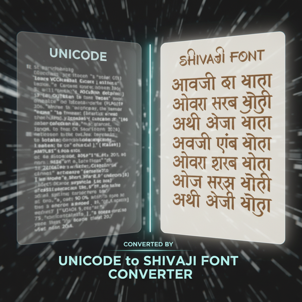 Compatibility Check for Legacy Fonts Comparison showing Unicode text next to converted Shivaji Font Converter text.