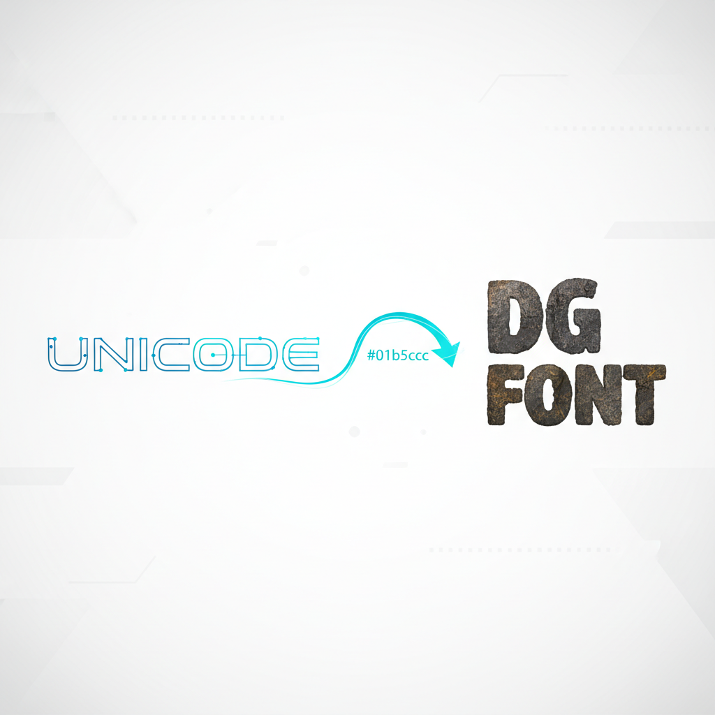 फ़ॉन्ट प्रकारों में अंतर यूनिकोड और डीजी फ़ॉन्ट के बीच रूपांतरण को दर्शाता ग्राफ़िक डिज़ाइन।