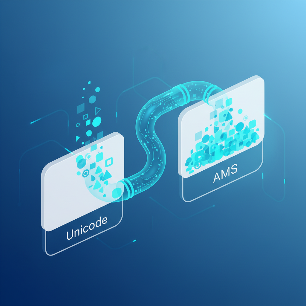 रूपांतरण प्रक्रिया डेटा फ्लो: यूनिकोड को एएमएस फॉन्ट में बदलना