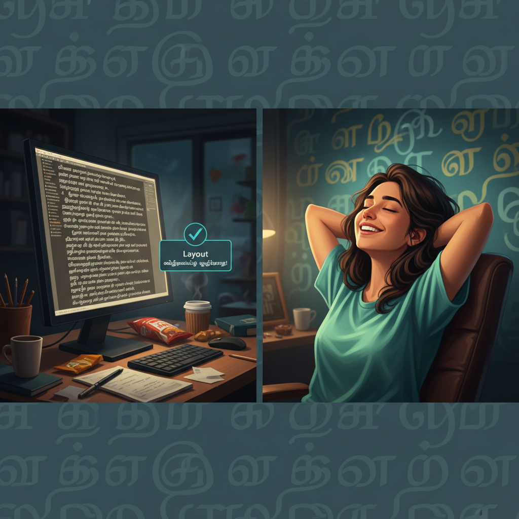 வெற்றிகரமான தமிழ் எழுத்துரு மாற்றம் Stmzh எழுத்துரு மாற்றத்தின் பின்னர் திருப்தியுடன் இருக்கும் வடிவமைப்பாளர்.