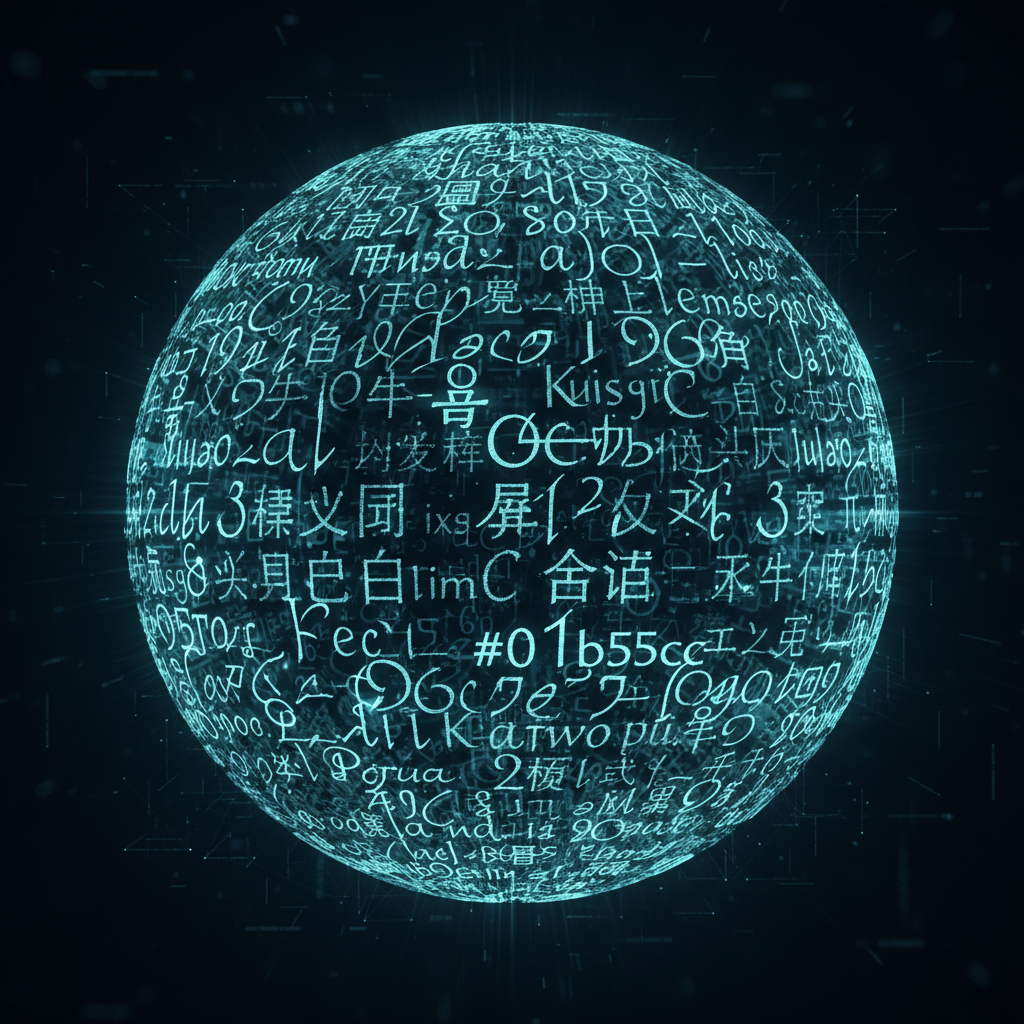 Unicode for Global Reach Global array of different Unicode scripts and characters symbolizing international communication.