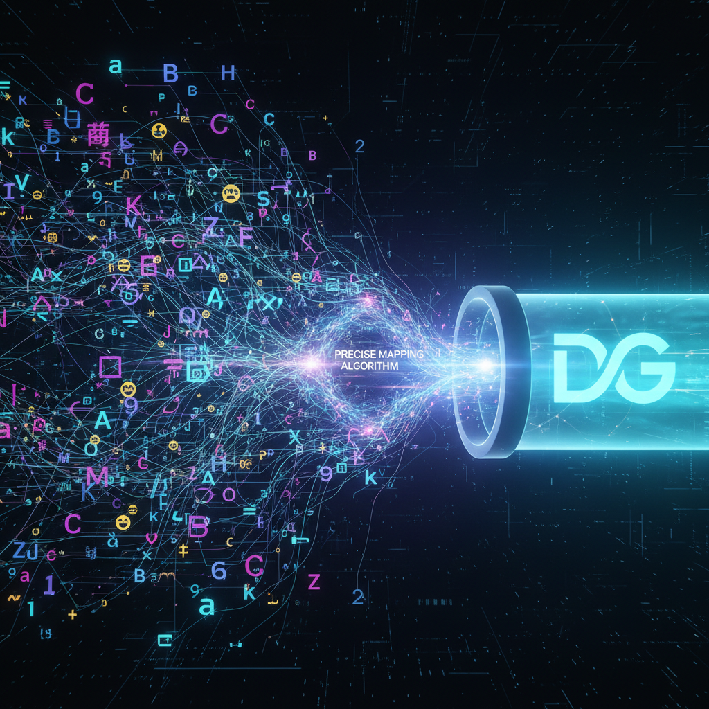 Precise Character Mapping Algorithm Technical data streams illustrating complex mapping in the DG Font Converter process.