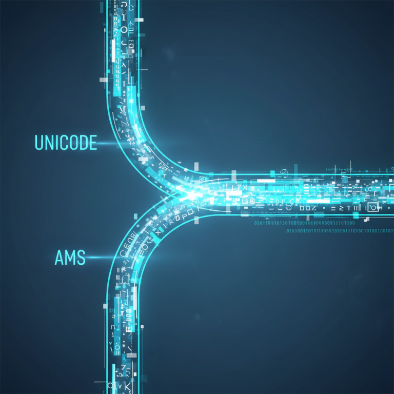 Digital visualization of text conversion from Unicode to AMS font standards.