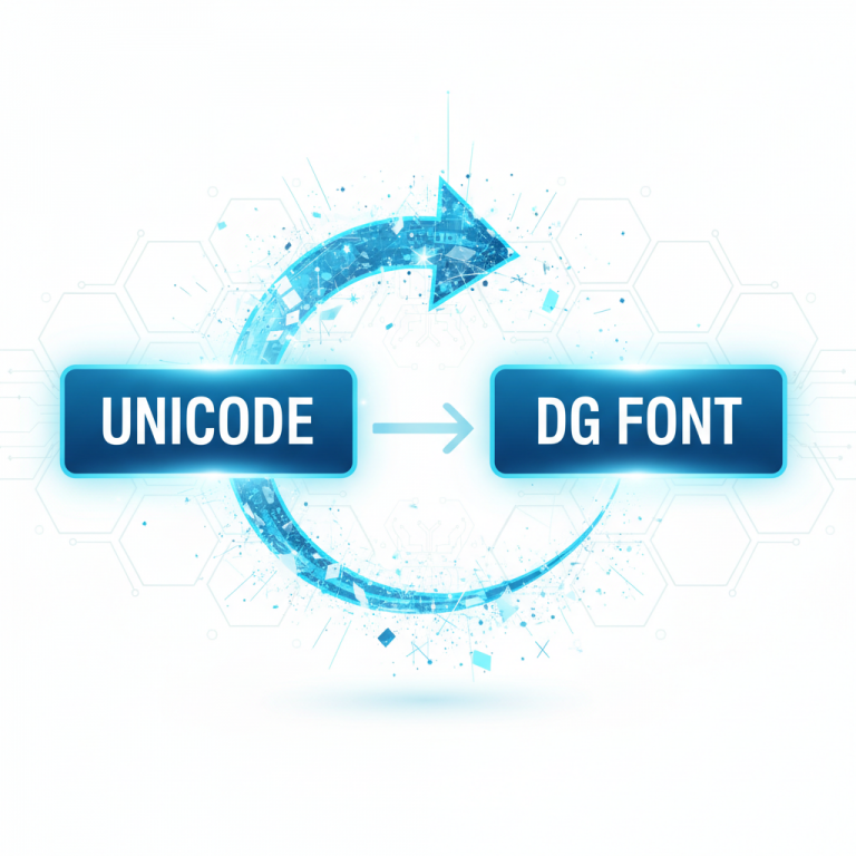 युनिकोड ते डीजी कनवर्टर प्रक्रिया दर्शवणारे ग्राफिक
