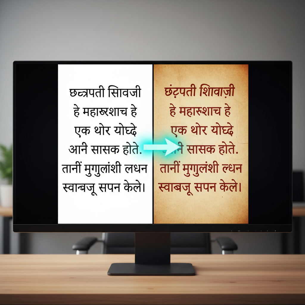 Visual comparison of Unicode input versus Shivaji font output using the converter tool.