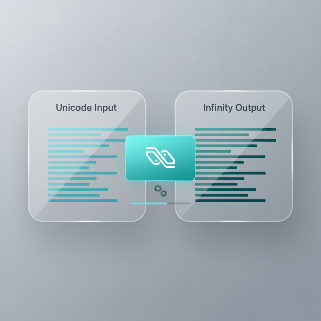 Screenshot mockup of the Unicode to Infinity Converter interface showing input and output fields.