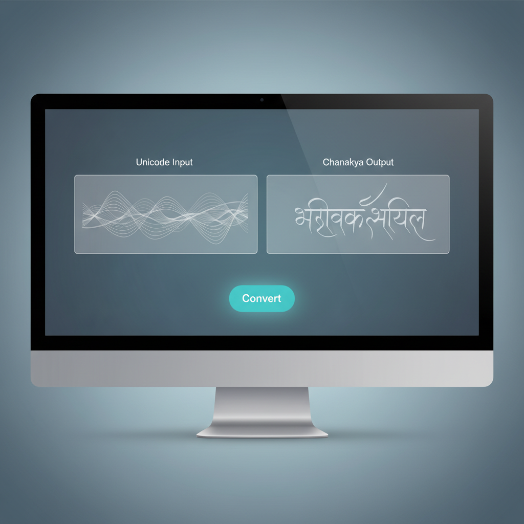 यूनिकोड से चाणक्य कन्वर्टर टूल का इंटरफ़ेस।
