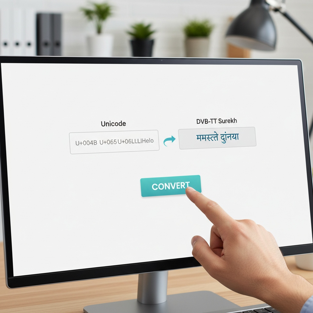 कनवर्टरचा इंटरफेस युनिकोड ते डीव्हीबी-टीटी सुरेश फॉन्ट कनवर्टर वापरताना