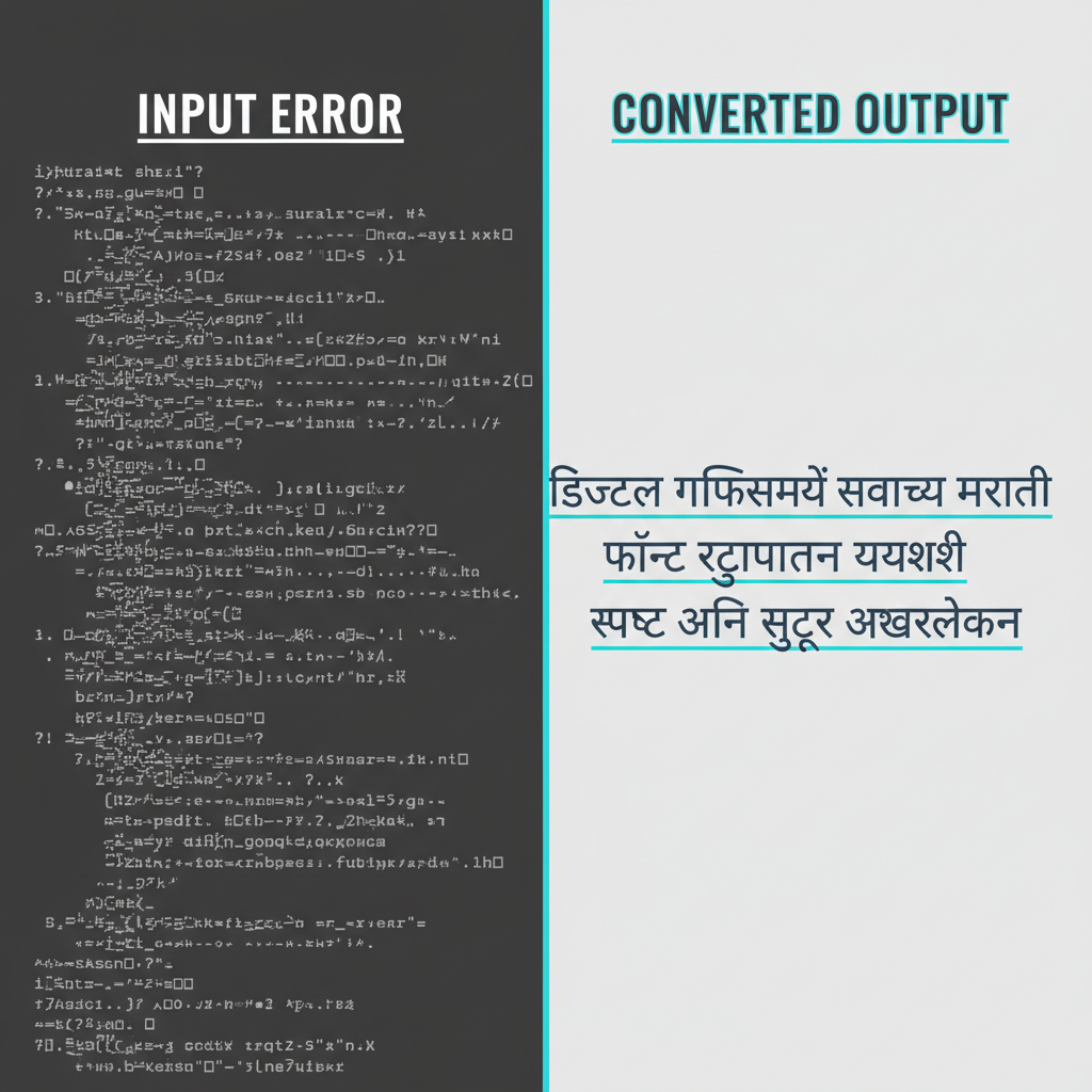 Comparison showing messy input text versus clean DG font output.