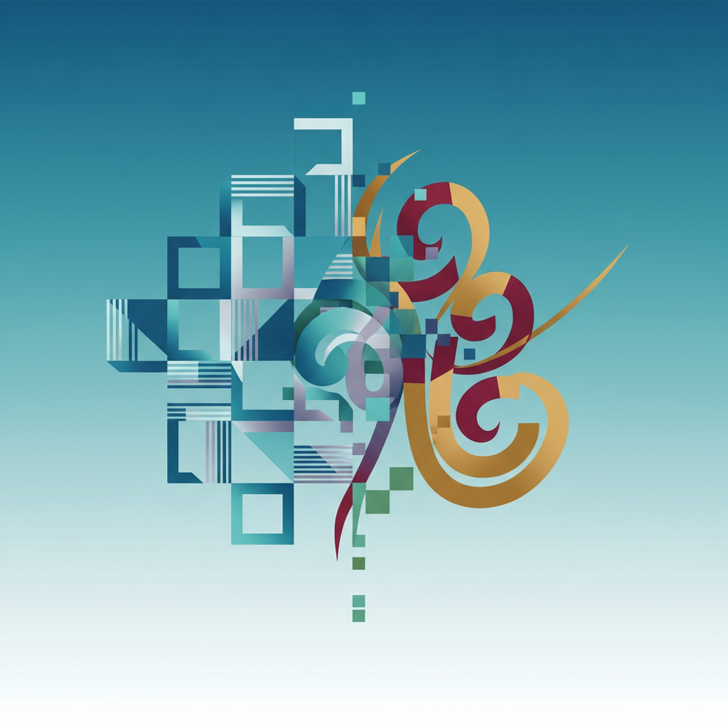 फॉन्ट अनुकूलता फॉन्ट स्टाईलचे रूपांतरण दर्शवणारे अमूर्त डिझाइन